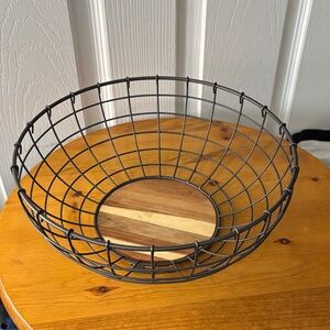 Black Wire Fruit Basket with Wooden Base